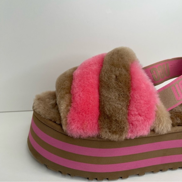 UGG Disco Stripe Fur Sandal Slide comfy Size 8 - Picture 3 of 12